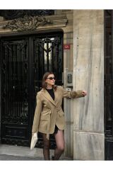 Kadın Kemer Detaylı Astarlı Blazer Ceket