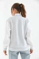 Unisex Nakışlı Kolej Ceket Gri Kırmızı - S