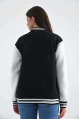 Unisex Nakışlı Kolej Ceket Siyah Beyaz - L