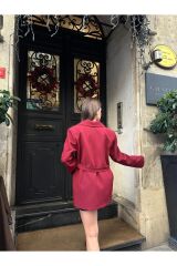 Kadın Kemer Detaylı Astarlı Blazer Ceket Bordo - M
