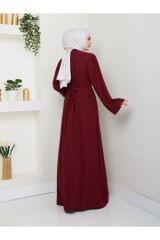 Kadın Yaprak Nakışlı Abaya Ferace Elbise Bordo - 38