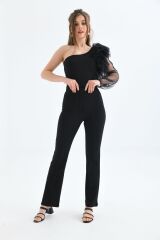 Kadın Likralı Beli Lastikli Geniş Paça Pantolon Siyah - 38