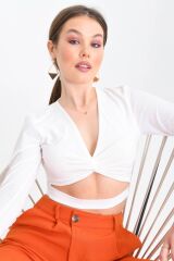 Kadın Bağlama Detaylı Crop Bluz