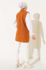 Kruvaze Yaka Buklet Yelek TABA - 2XL