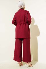 Kadın Ceketli Keten Takım Bordo - 2XL