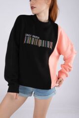 Siyah Barkod Nakışlı Sweatshirt