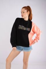 Siyah Barkod Nakışlı Sweatshirt Siyah - L