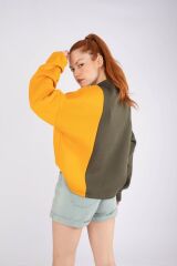 Siyah Barkod Nakışlı Sweatshirt Haki - L