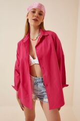 Kadın Saks Mavisi Oversize Uzun Basic Gömlek