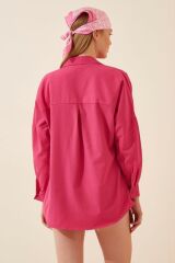 Kadın Saks Mavisi Oversize Uzun Basic Gömlek
