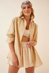 Kadın Saks Mavisi Oversize Uzun Basic Gömlek