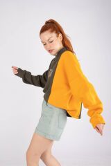 Siyah Barkod Nakışlı Sweatshirt Haki - M