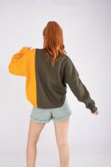 Siyah Barkod Nakışlı Sweatshirt Haki - M