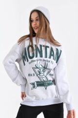 Kadın Montana Baskılı 3iplik Sweatshırt Gri - 36