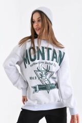 Kadın Montana Baskılı 3iplik Sweatshırt Gri - 40