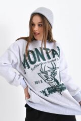 Kadın Montana Baskılı 3iplik Sweatshırt Gri - 40