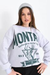 Kadın Montana Baskılı 3iplik Sweatshırt Gri - 40