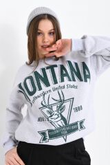 Kadın Montana Baskılı 3iplik Sweatshırt Gri - 40