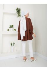Kadın Fiyonk Detaylı Gömlek Yaka Tesettür Tunik Kahverengi - L/XL