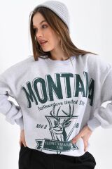 Kadın Montana Baskılı 3iplik Sweatshırt Gri - XL