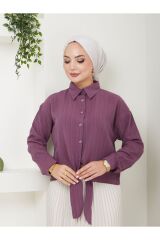 Kadın Viskon Trend Kumaş Bağlamalı Gömlek MÜRDÜM - L/XL
