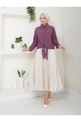 Kadın Viskon Trend Kumaş Bağlamalı Gömlek MÜRDÜM - L/XL