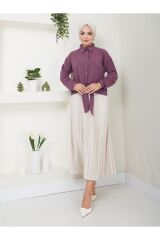 Kadın Viskon Trend Kumaş Bağlamalı Gömlek MÜRDÜM - L/XL