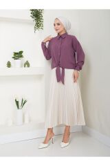 Kadın Viskon Trend Kumaş Bağlamalı Gömlek MÜRDÜM - L/XL