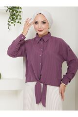 Kadın Viskon Trend Kumaş Bağlamalı Gömlek MÜRDÜM - L/XL