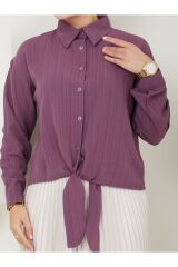 Kadın Viskon Trend Kumaş Bağlamalı Gömlek MÜRDÜM - L/XL