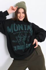 Kadın Montana Baskılı 3iplik Sweatshırt Siyah - XL