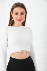 Kadın Önü Zincirli Bisiklet Yaka Crop Bluz