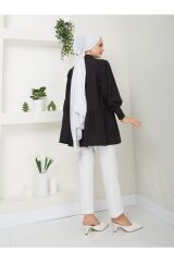 Kadın Fiyonk Detaylı Gömlek Yaka Tesettür Tunik Siyah - L/XL
