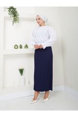 Kadın  Piliseli Kalem Etek Lacivert - 2XL