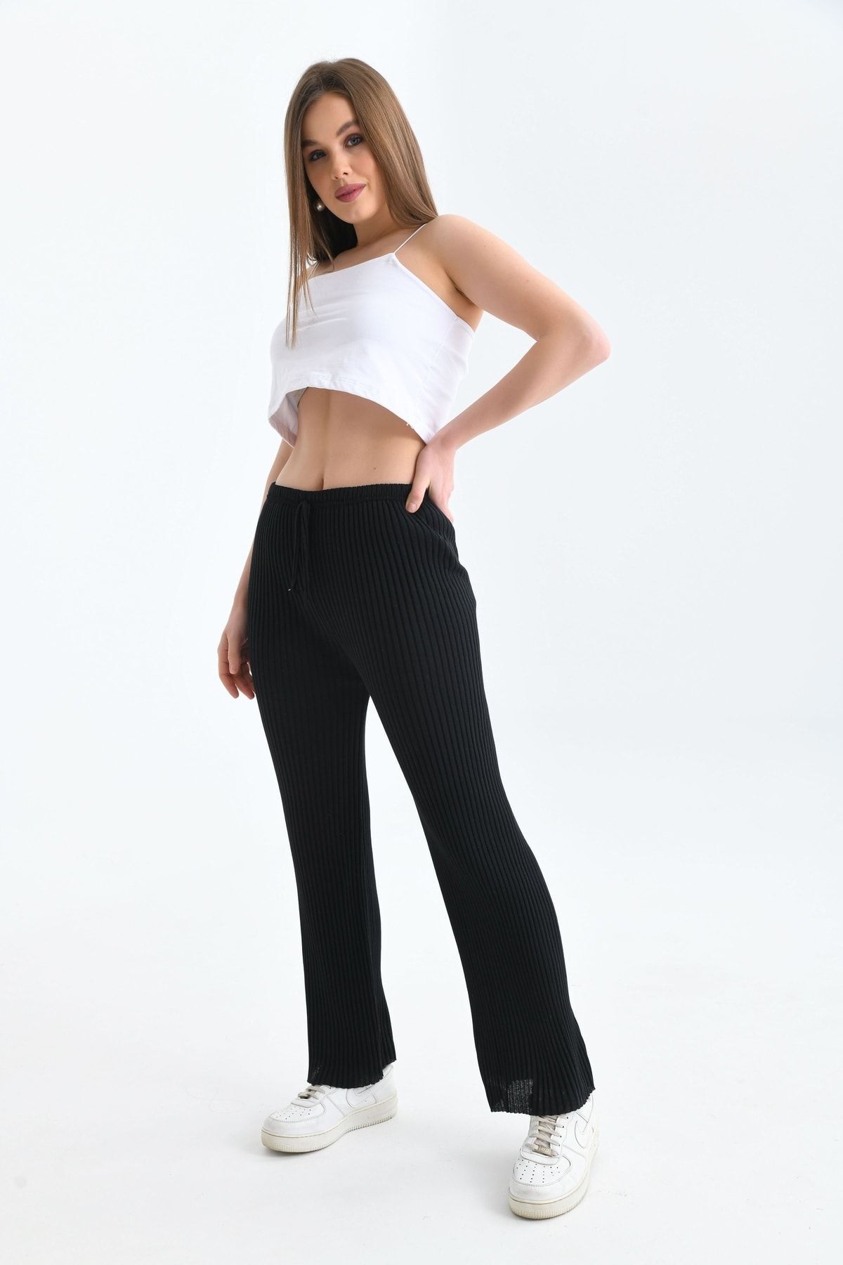 Kadın Beli Lastikli Geniş Paça Kaşkorse Pantolon