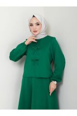 Kadın Fiyonk Detaylı Etekli Takım Yeşil - XL