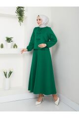 Kadın Fiyonk Detaylı Etekli Takım Yeşil - XL