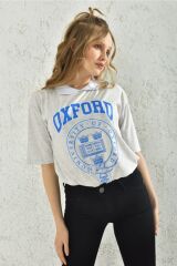 Kadın Gri Oxford Baskılı Oversize T-shirt Gri - S