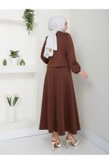 Kadın Fiyonk Detaylı Etekli Takım Kahverengi - S