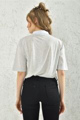 Kadın Gri Oxford Baskılı Oversize T-shirt Gri - L