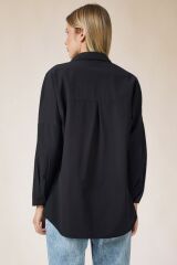 Kadın Saks Mavisi Oversize Uzun Basic Gömlek Siyah - L