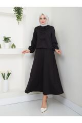 Kadın Fiyonk Detaylı Etekli Takım Siyah - XL