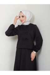 Kadın Fiyonk Detaylı Etekli Takım Siyah - XL