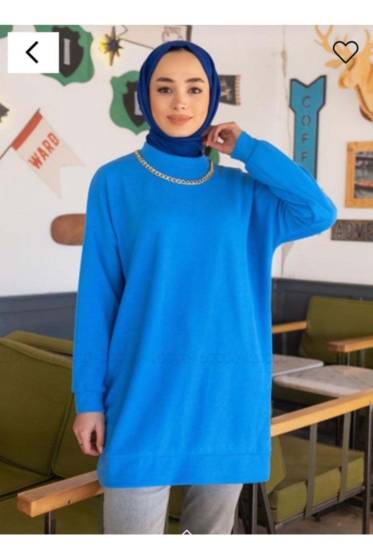 Kadın Önü Zincirli Tesettür Tunik Mavi - S