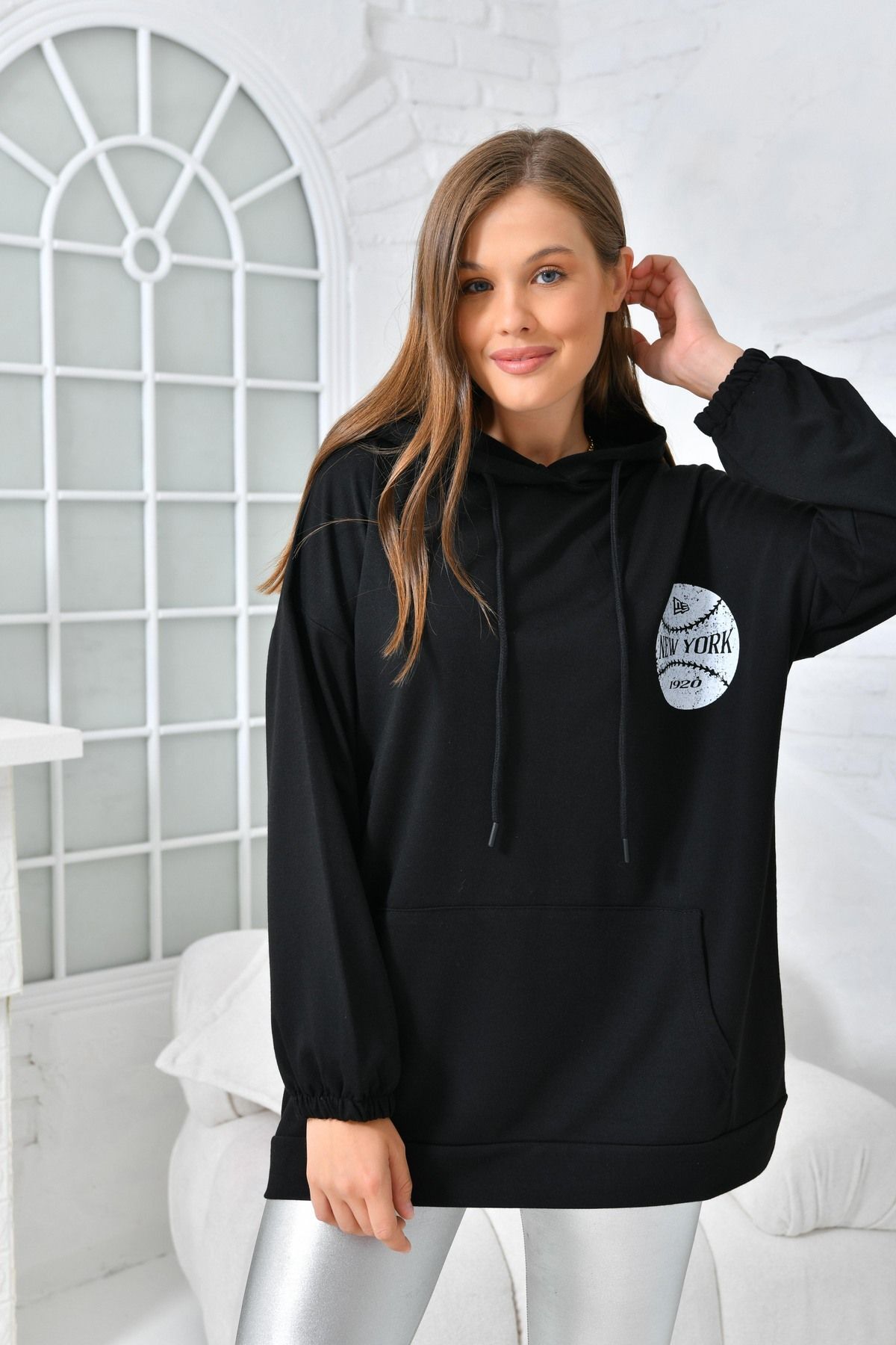 Kadın Newyork Baskılı Cepli Sweatshirt