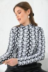 Kadın Balıkcı Yaka Desenli Body Beyaz - S