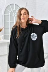 Kadın Newyork Baskılı Cepli Sweatshirt Siyah - 42