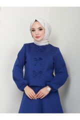 Kadın Fiyonk Detaylı Etekli Takım Lacivert - L