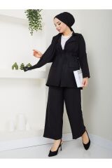 Kadın Ceketli Keten Takım Siyah - XL