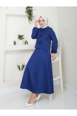 Kadın Fiyonk Detaylı Etekli Takım Lacivert - 2XL